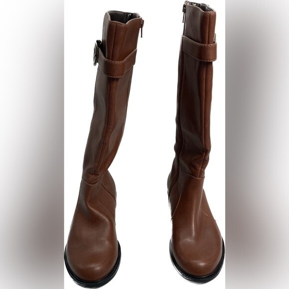David Tate Knee High Boots SZ 7.5W Brown Adjustable Calf Buckle Zip Up EUC - Picture 3 of 13